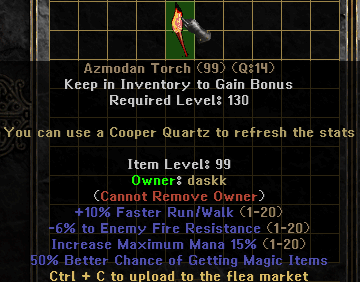 Reward/nguyên liệu Azmodan Torch Charm.